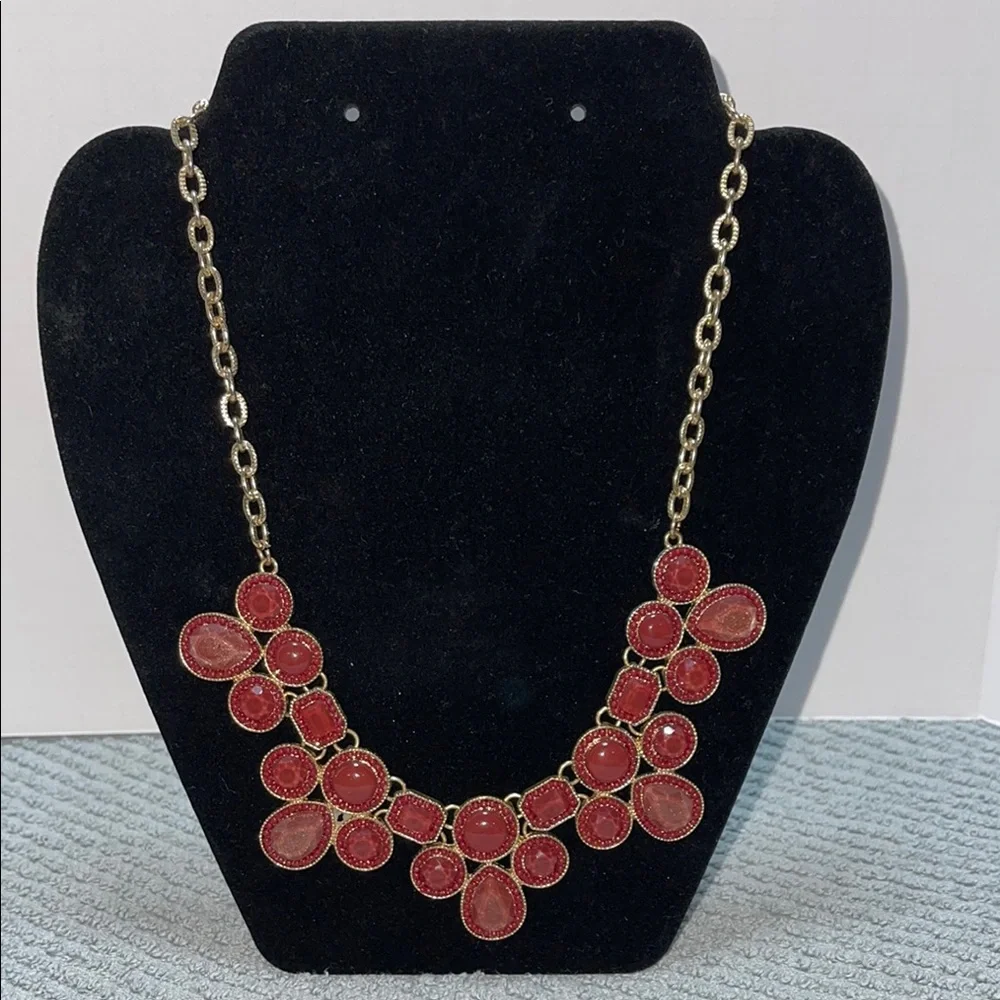 Bold Red and Gold Statement Necklace - Picture 2 of 7